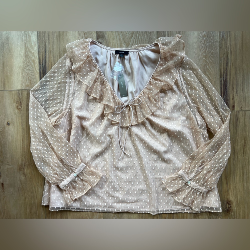 J.Crew Swiss Dot Ruffle Blouse — Blush Cloud, Size 3X, Plus Size NWT
